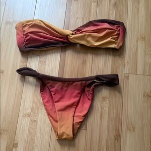 Sunset Ombre Bandeau Bikini Set - Orange & Pink